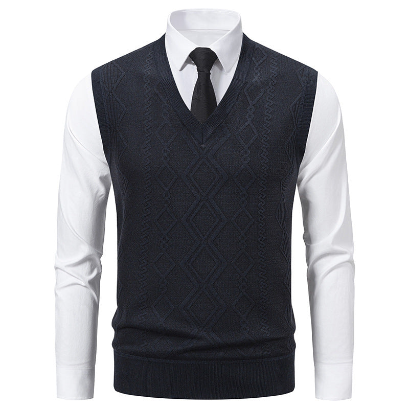 Herren Strickpullover mit V-Ausschnitt und strukturiertem Zopfmuster EB