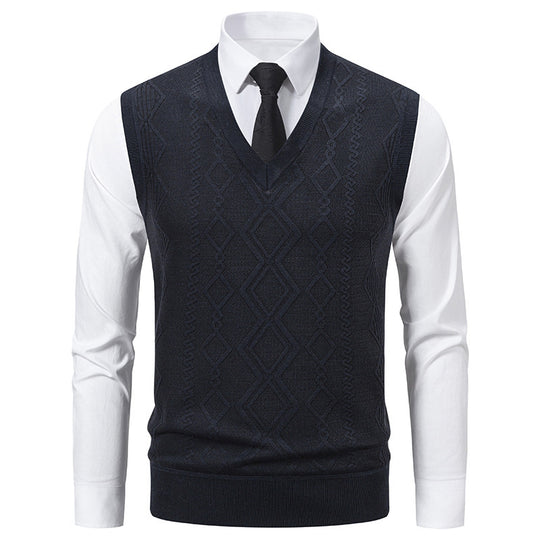 Herren Strickpullover mit V-Ausschnitt und strukturiertem Zopfmuster EB
