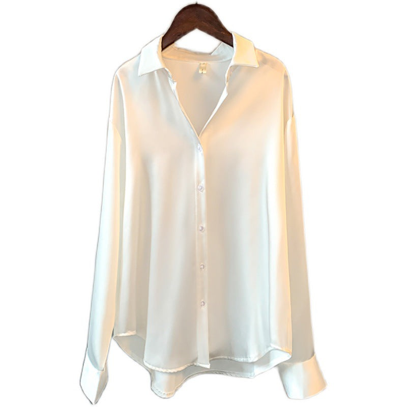 Damen Elegante Bluse aus feinem Satin mit Rüschendetails EB