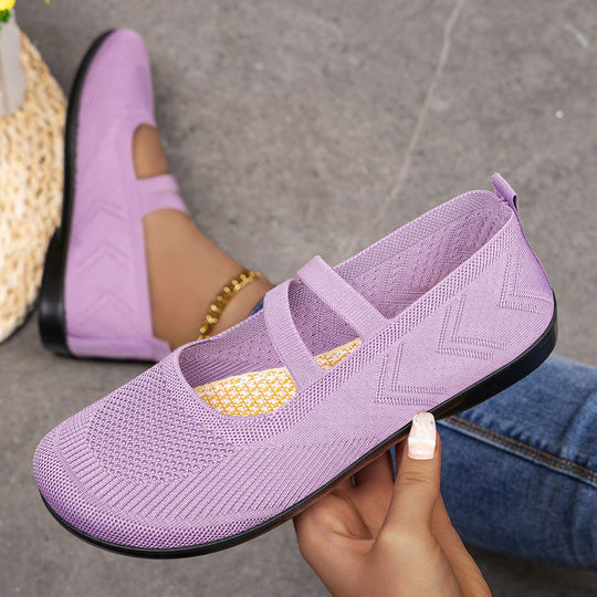 Damen bequeme Ballerinas mit elastischen Riemen und atmungsaktiver Mesh-Oberfläche EB