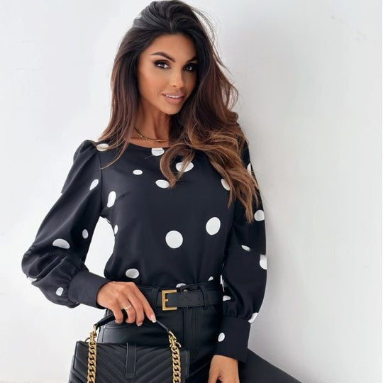Damen Bluse mit Volantärmel und zeitlosem Punkte-Druck EB
