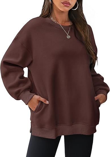 Damen nan lässiger Oversize-Sweatpullover mit seitlichen Eingrifftaschen, geripptem Saum und überschnittener Schulter EB