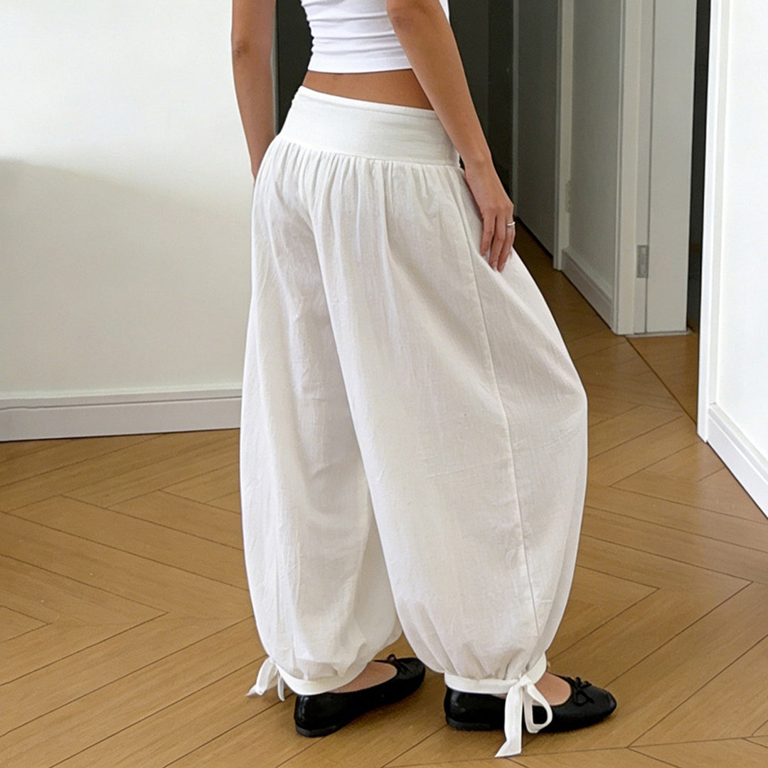 Damen weite Baumwollhose mit elastischem Bund und verstellbaren Bindebändern EB