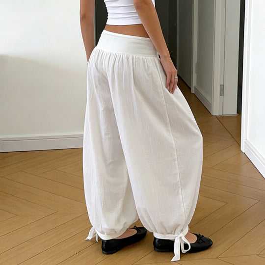 Damen weite Baumwollhose mit elastischem Bund und verstellbaren Bindebändern EB