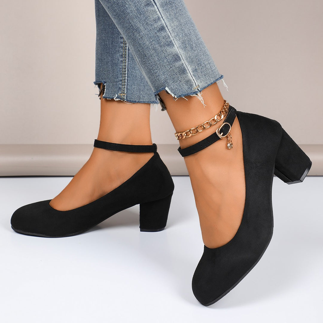 Damen nan elegante Riemchenpumps mit verstellbarem Knöchelriemen und breitem Blockabsatz EB