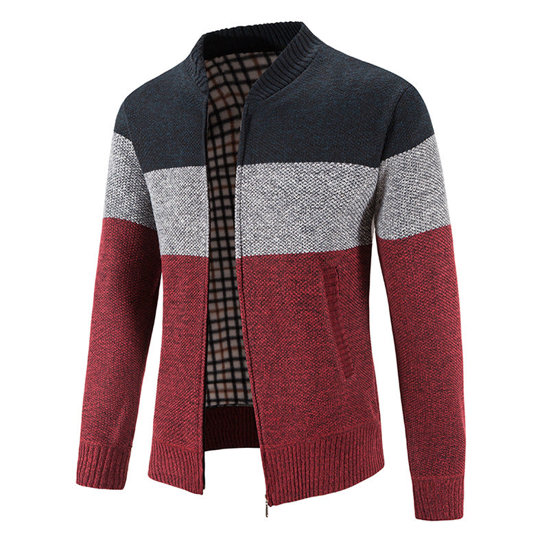 Herren Strickjacke mit modernem Zipper und karierter Innenausstattung EB