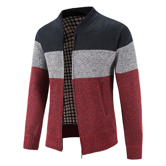 Herren Strickjacke mit modernem Zipper und karierter Innenausstattung EB