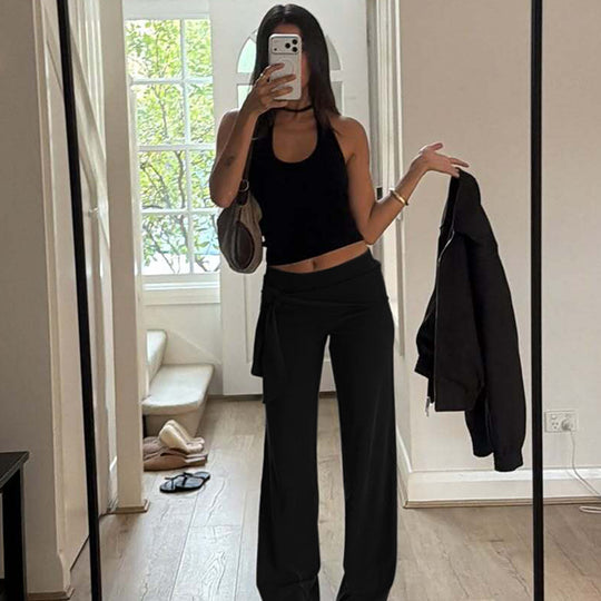Damen Fließende Palazzohose mit stylischem Wickelband EB