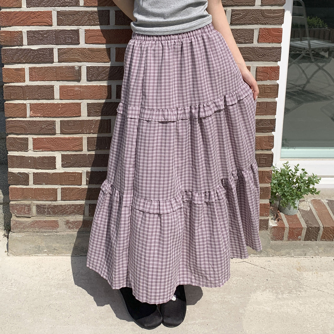 Damen Maxi-Rock mit Volant und Karomuster EB