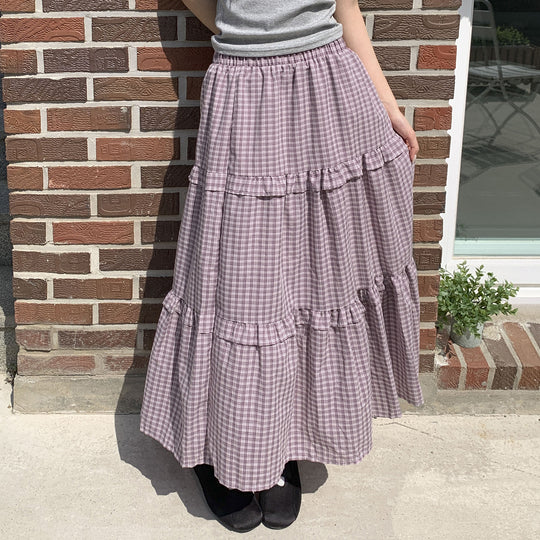Damen Maxi-Rock mit Volant und Karomuster EB
