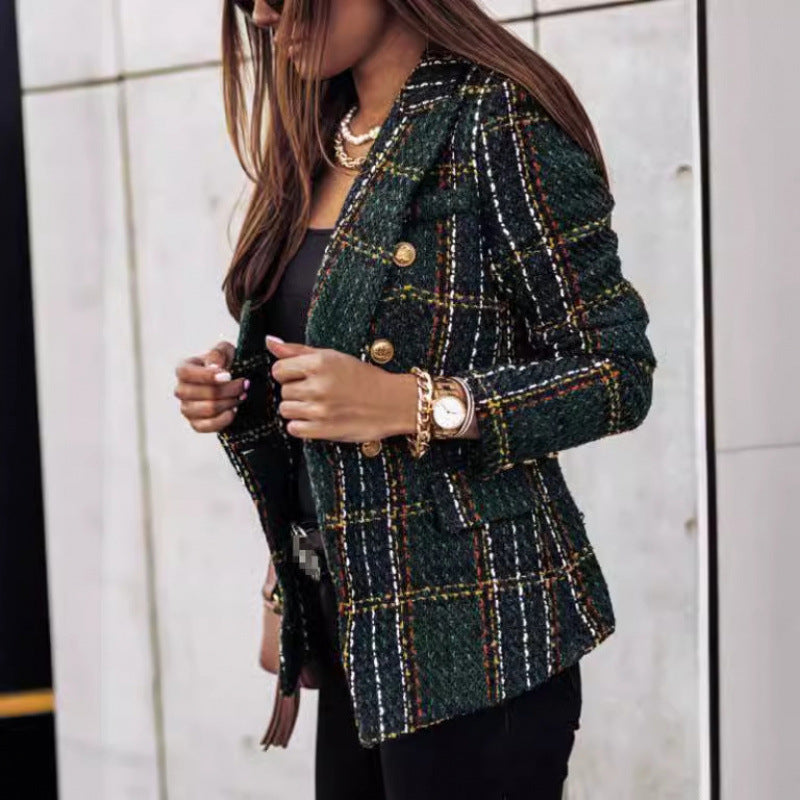 Damen nan eleganter Tweed-Blazer mit Doppelknopf, strukturierter Webung und aufgesetzten Taschen EB
