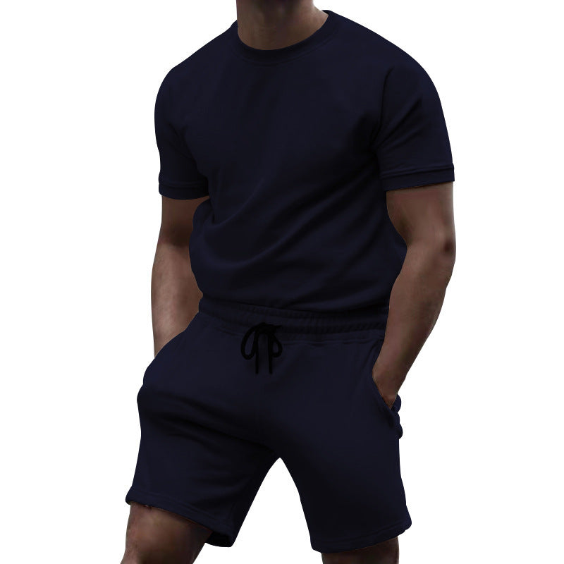Herren nan kurzärmeliges Sweat-Set aus weichem Sweatstoff mit Rundhalsshirt und Kordelzug-Shorts EB