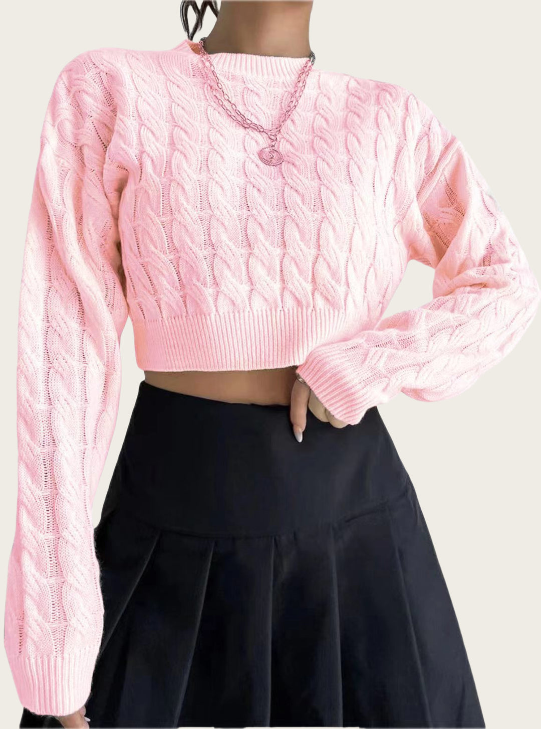 Damen kuscheliger Cropped Pullover mit Zopfmuster EB