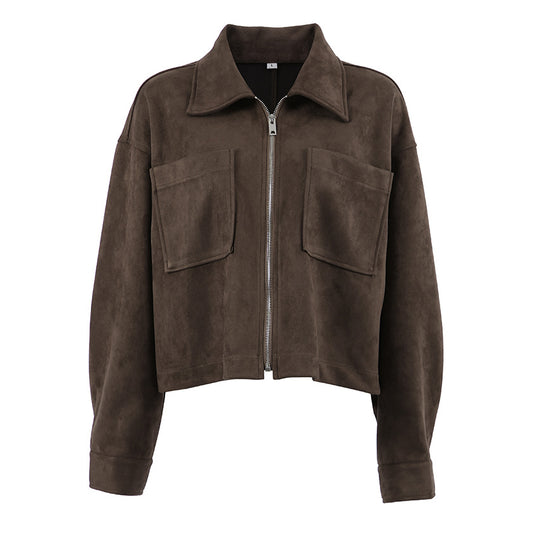 Damen modische Wildlederjacke im angesagten Oversized-Schnitt EB