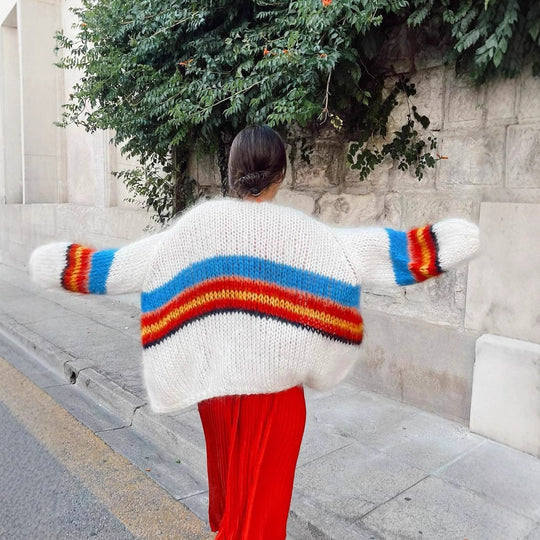 Damen Großer Strickcardigan mit buntem Streifendesign EB