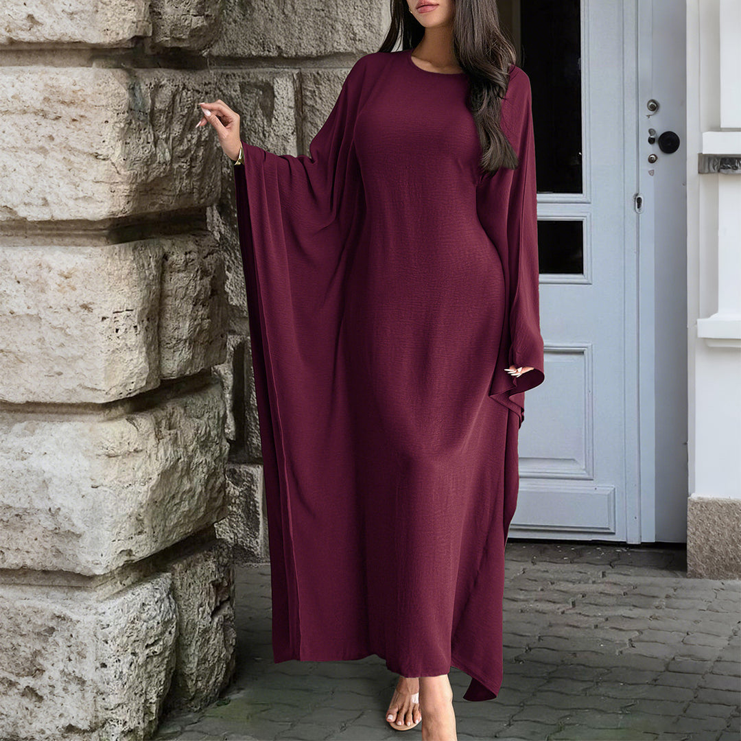 Damen nan fließendes Maxikleid mit weiten drapierten Ärmeln aus Viskosemix EB