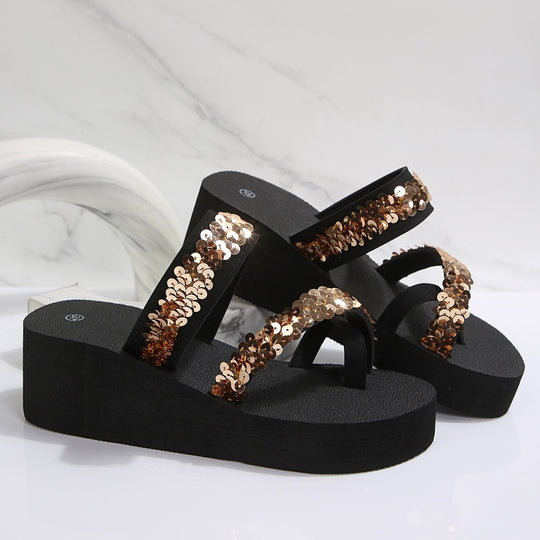 Damen Plateausandalen mit glitzernden Pailletten EB