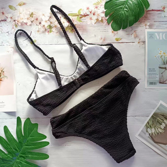 Damen Triangel-Bikini mit elastischem Wellenmuster und komfortablem Schnitt EB