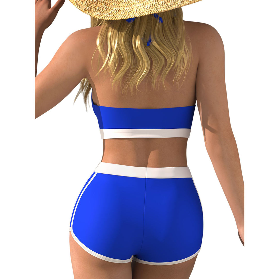 Damen Bikini-Oberteil mit tiefem V-Ausschnitt und knöchellanger Shorts EB