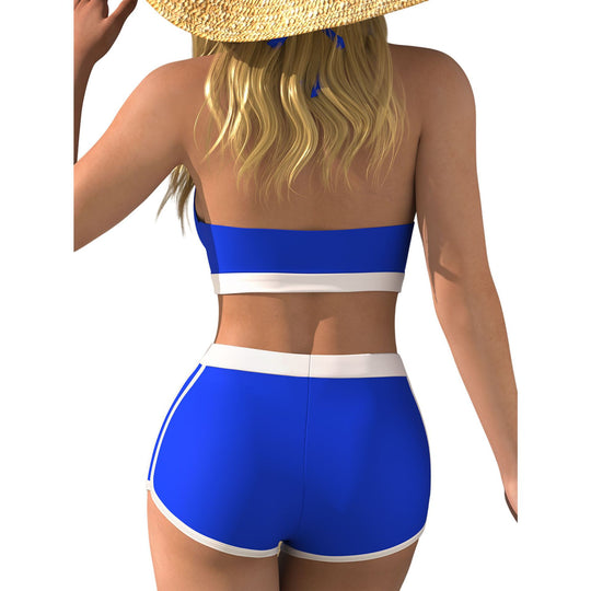 Damen Bikini-Oberteil mit tiefem V-Ausschnitt und knöchellanger Shorts EB