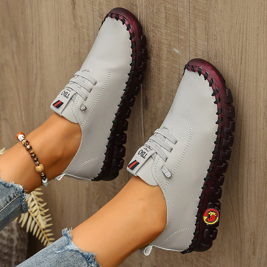 Damen Freizeit-Leder-Sneaker mit elastischen Schnürsenkeln und rutschfester Sohle EB