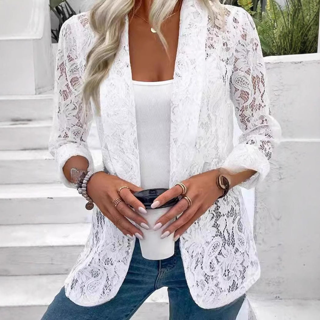 Damen Spitzenblazer mit feinen Details und lässigem Schnitt EB