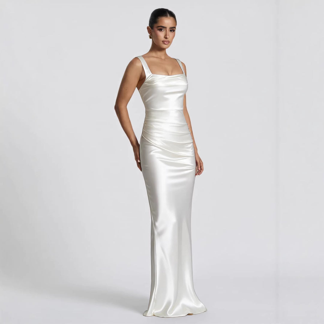 Damen Elegantes Satin-Maxi-Kleid mit figurschmeichelndem Design EB