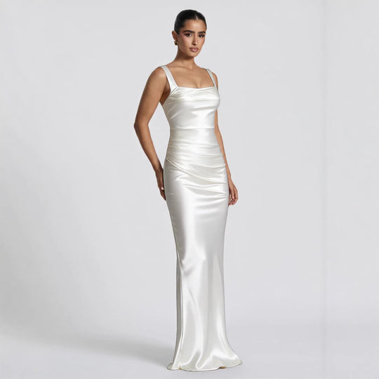 Damen Elegantes Satin-Maxi-Kleid mit figurschmeichelndem Design EB