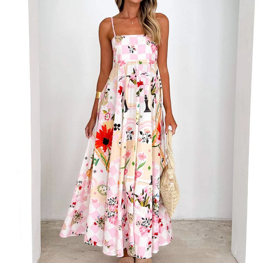 Damen Maxikleid mit elegantem floralem Design und schwingendem Rock EB