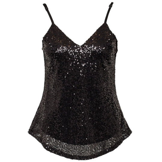 Damen Pailletten-Spaghetti-Top V-Ausschnitt