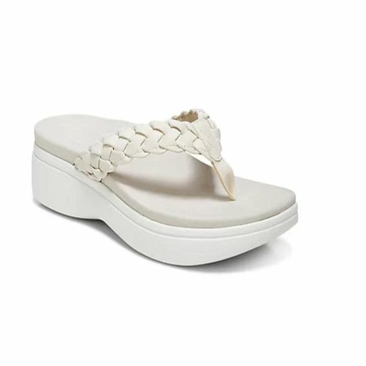 Damen Stylish geflochtene Zehentrenner mit komfortablem Plateau EB