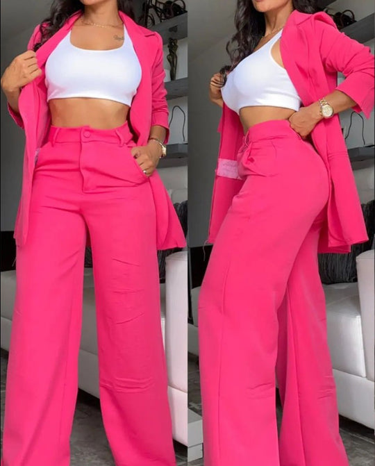 Damen elegantes und luftiges Blazer- und Hosen-Set EB