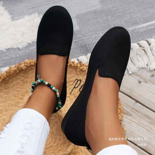Damen Slip-On Ballerinas aus atmungsaktivem Strickmaterial mit rutschfester Sohle EB