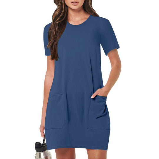 Damen lässiges T-Shirt-Kleid mit praktischen Taschen EB