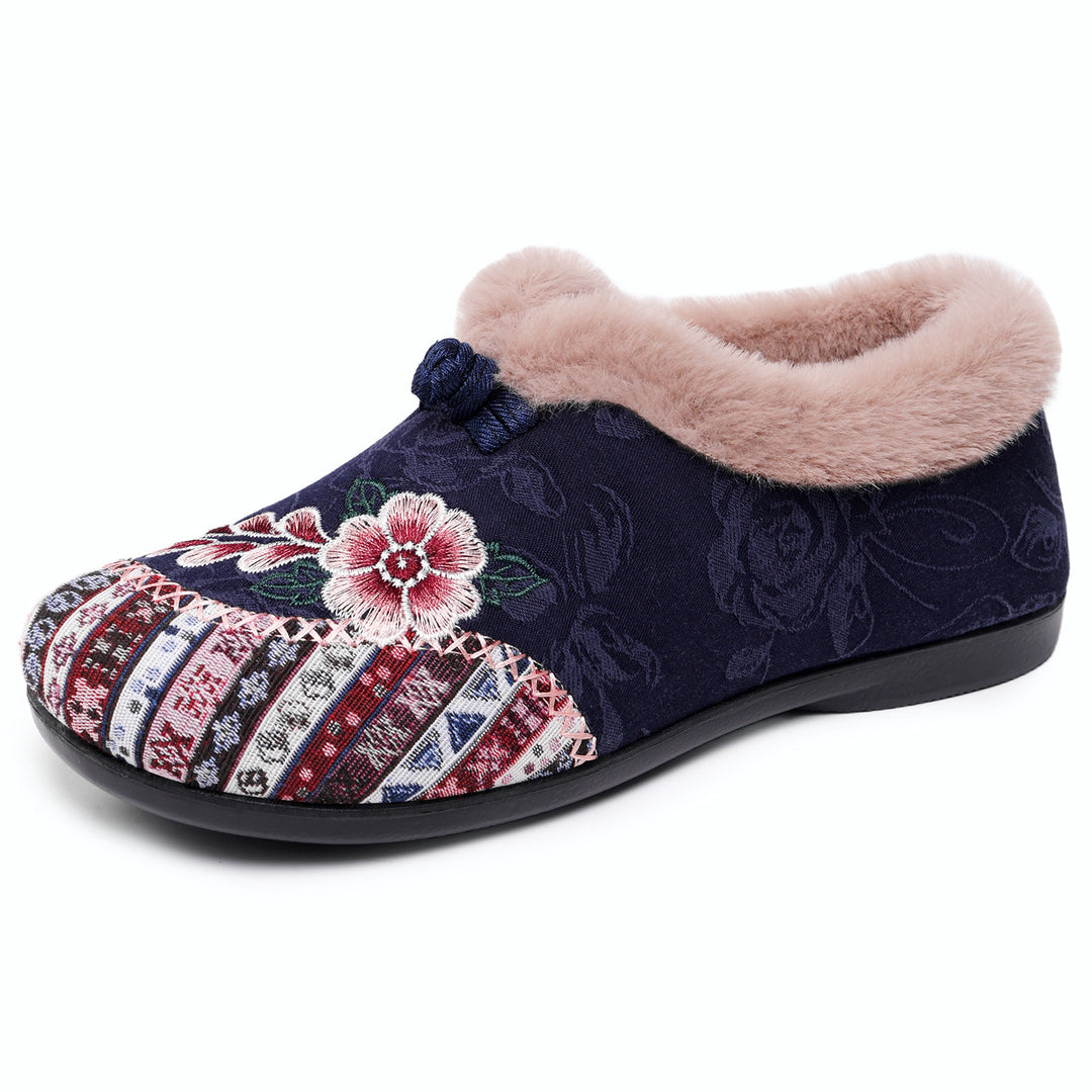 Damen Gemütliche Hausschuhe mit dekorativem Blumenmuster und kuscheligem Innenfutter EB