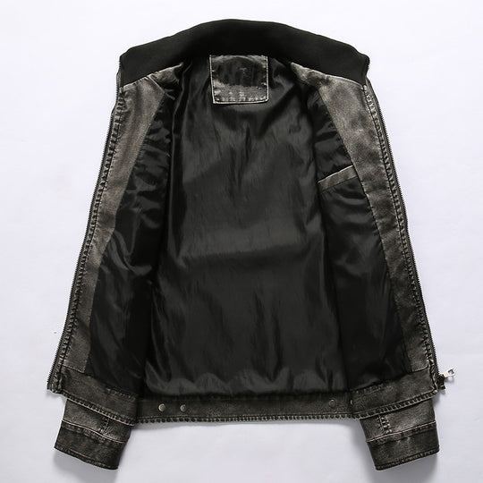Herren robuste Kunstlederjacke im Military-Stil EB