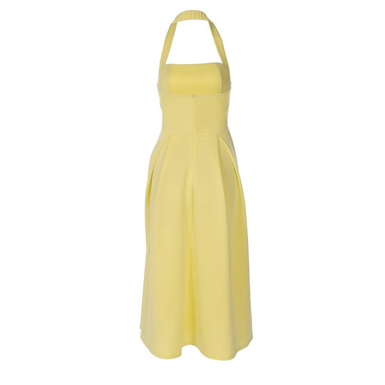 Damen Elegantes Midikleid mit tiefem V-Ausschnitt und stilvollem Faltenrock EB