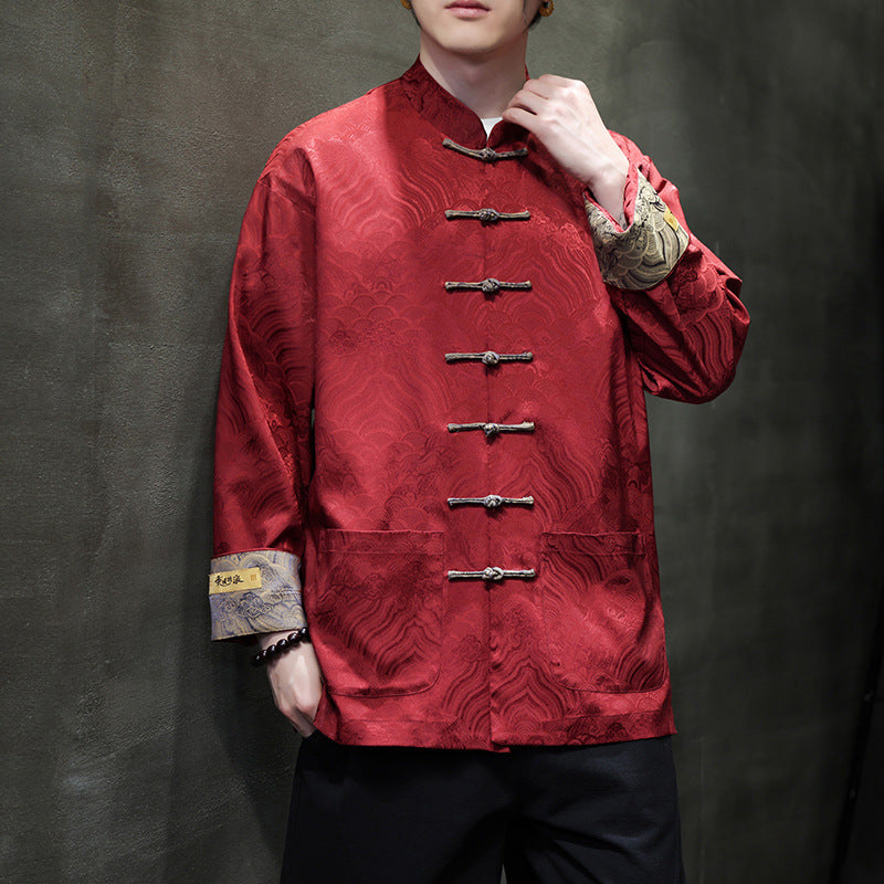 Herren nan traditionelle Tangjacke mit chinesischem Knotenverschluss und Brokatärmeln EB