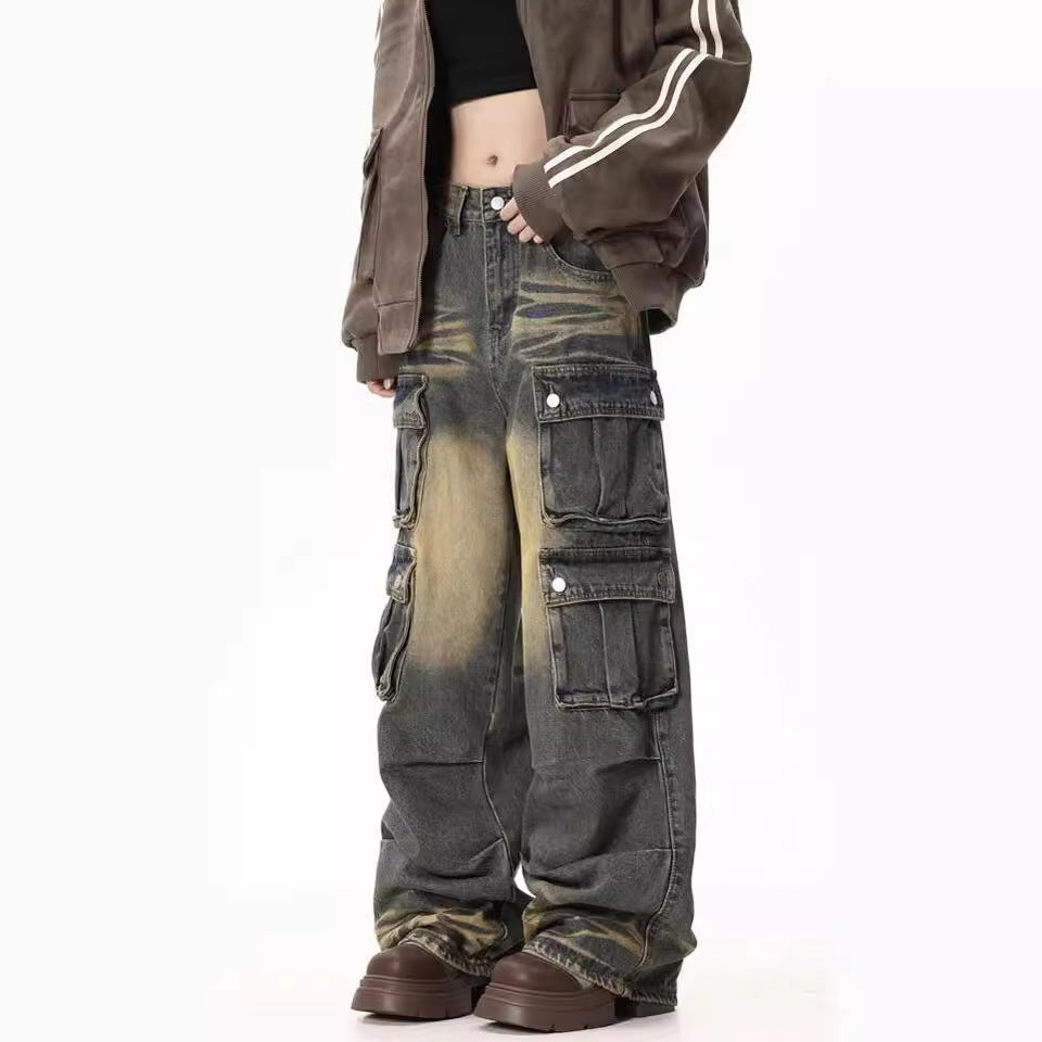 Damen Cargo-Jeans mit weitem Bein und praktischen Seitentaschen EB