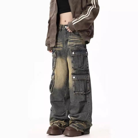 Damen Cargo-Jeans mit weitem Bein und praktischen Seitentaschen EB