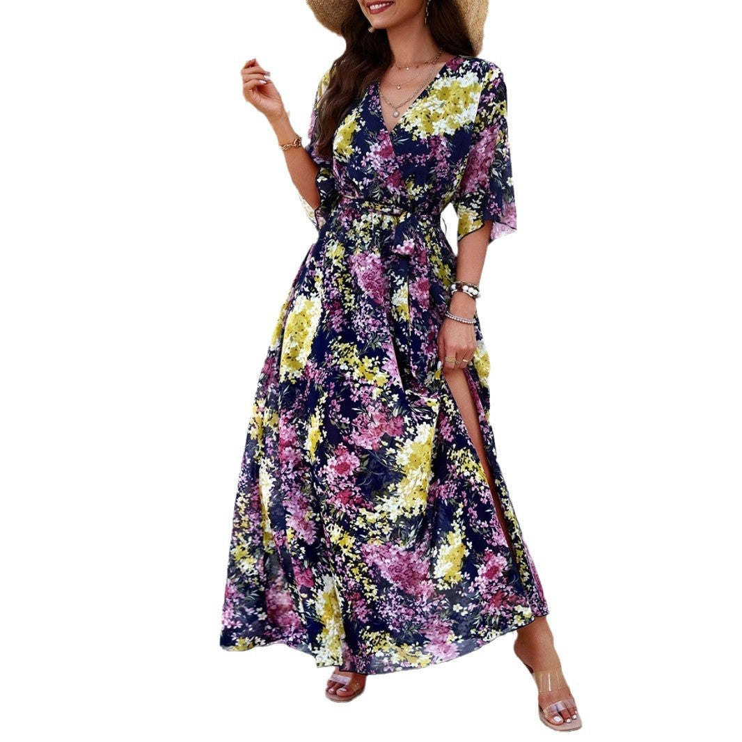 Damen Maxikleid mit eleganter Wickeloptik und seitlichem Schlitz EB
