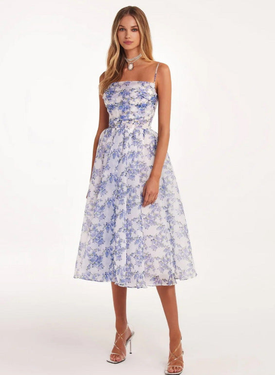 Damen Midi-Kleid mit elegantem Chiffon und floralen Applikationen EB