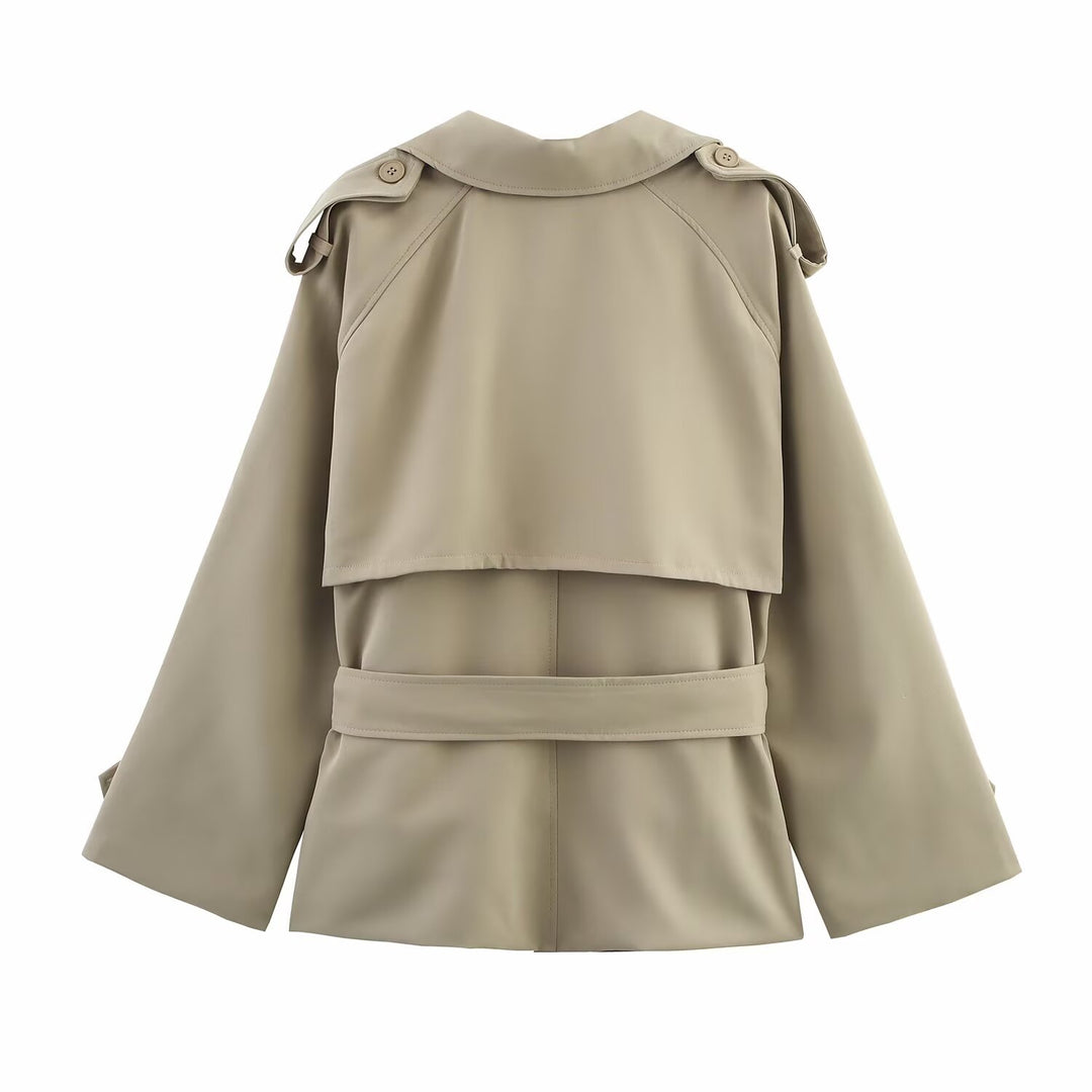 Damen modische Trenchjacke mit breitem Kragen und praktischen Taschen EB