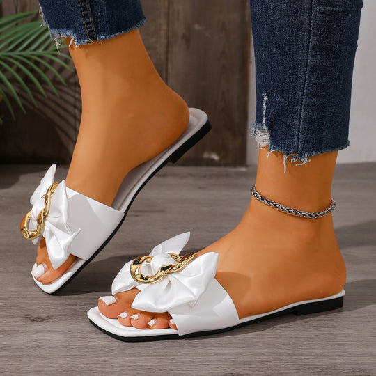 Damen Modische Slide-Sandalen mit glänzendem Schleifen-Detail EB