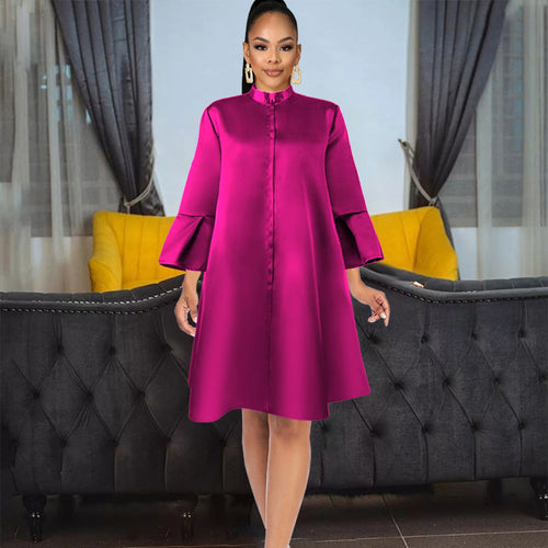 Damen elegantes Kleid mit hochgeschlossenem Kragen und weiterem Ärmel EB
