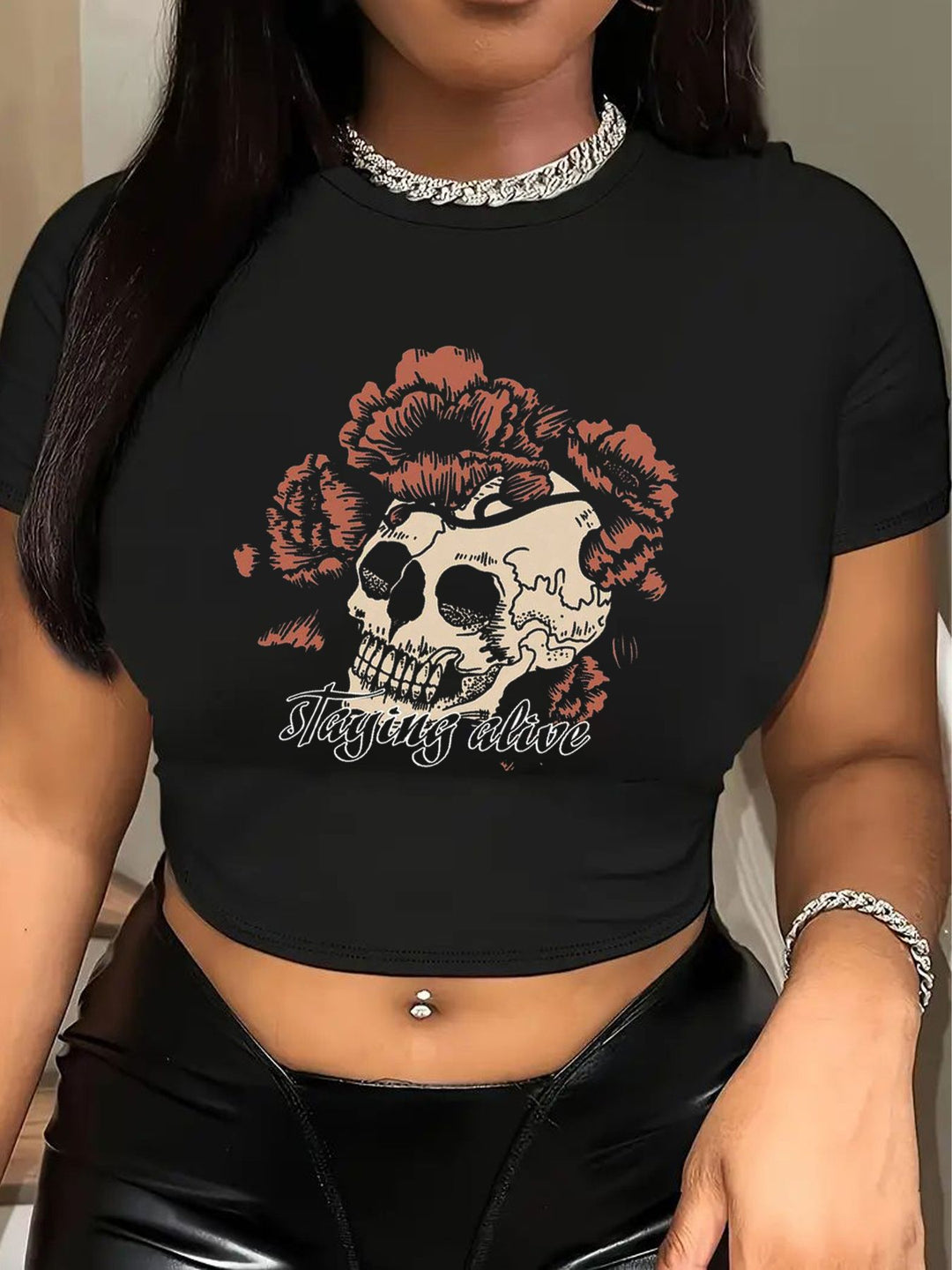 Damen Crop-T-Shirt mit kreativem Bärenmotiv und witzigem Spruch EB