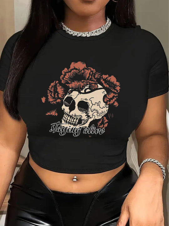 Damen Crop-T-Shirt mit kreativem Bärenmotiv und witzigem Spruch EB