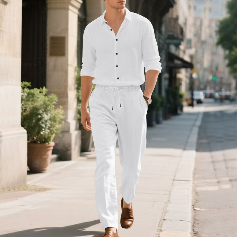 Herren entspannte Leinenhose mit verstellbarem Kordelzug und elastischem Bund EB