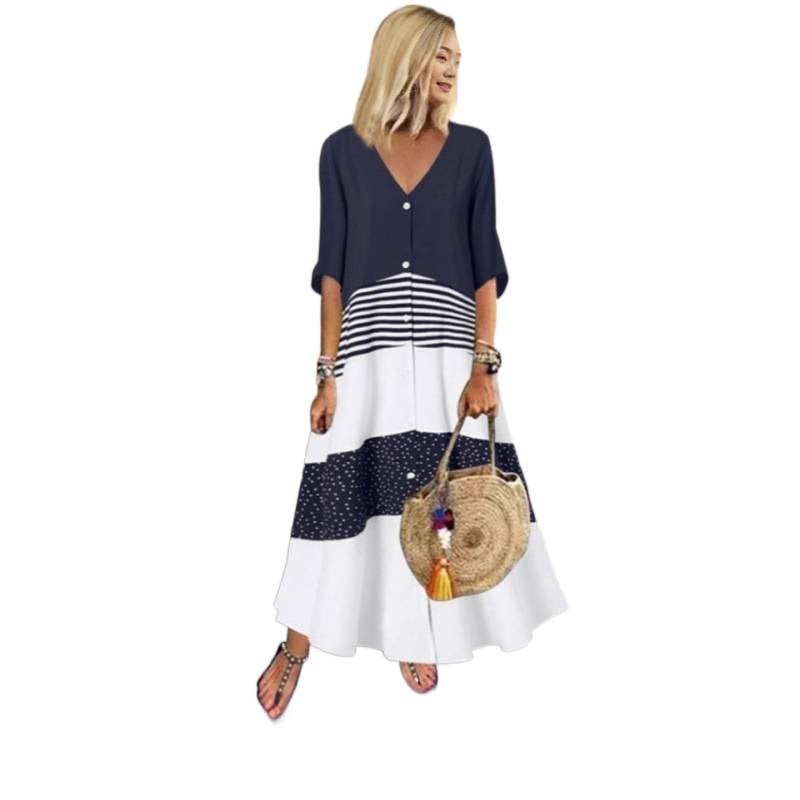 Damen Maxikleid mit Knopfverschluss und dekorativen Mustern EB