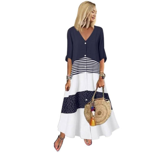 Damen Maxikleid mit Knopfverschluss und dekorativen Mustern EB
